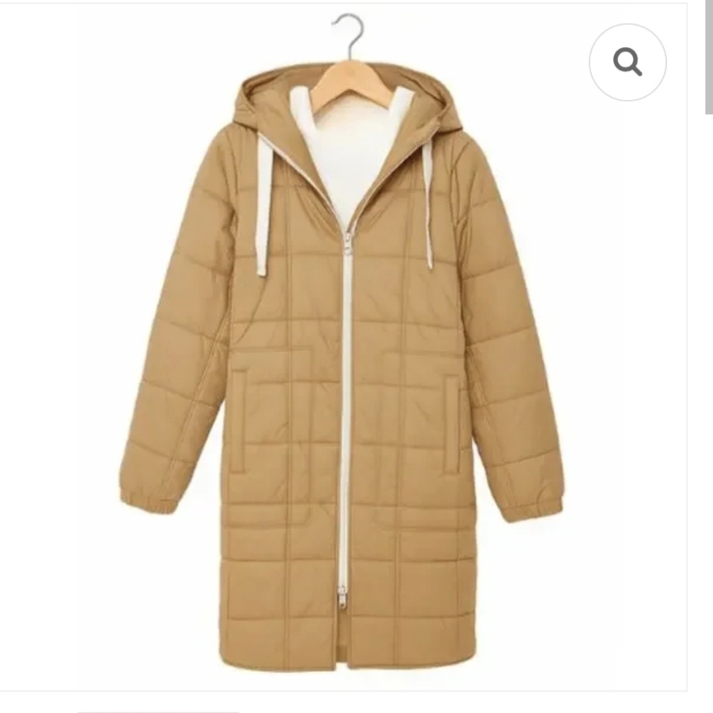 New QVC Quilted Coat Packable Lightweight Hooded Brown Tan NuAge XL Designer
